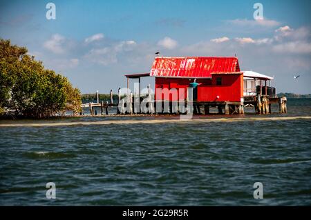 Red Florida stilt House, Pine Island Sound, Floride Banque D'Images