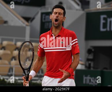 Paris, FRA. 09e juin 2021. Paris, Roland Garros, French Open Day 11 09/06/2021 Novak Djokovic (SRB quart de finale match Credit: Roger Parker/Alay Live News Banque D'Images