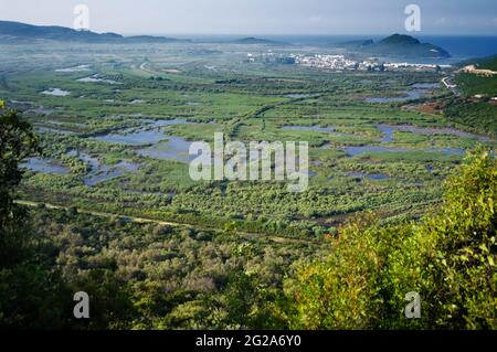 Vue aérienne des zones humides dans le territoire de Parga, Grèce Banque D'Images