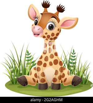 Petite girafe de dessin animé assise dans l'herbe Illustration de Vecteur