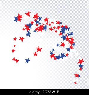 Motif avec étoiles bleues, rouges et blanches de la célébration USA Independence Day, Memorial Day. Confetti de vacances aux couleurs du drapeau américain pour le jour de l'indépendance sur tran Illustration de Vecteur
