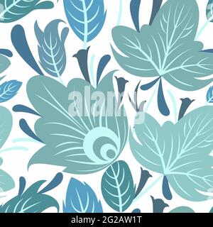 Motif argenté sans coutures. Décoration fraîche. Entrelacement de branches et de fleurs. Illustration d'arrière-plan. Élégant et tendance. Isolé à plat Illustration de Vecteur