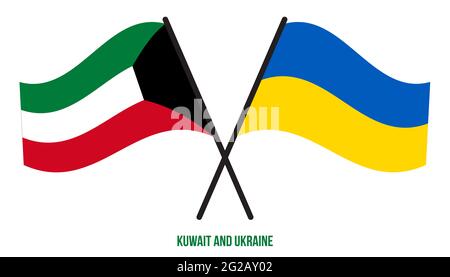 Kuwait et Ukraine drapeaux croisés et de style à plat. Proportion officielle. Corriger les couleurs. Banque D'Images