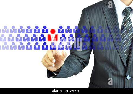 Homme d'affaires pointant signe humain - HR,HRM,HRD,CRM concept Banque D'Images