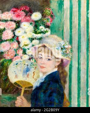 Femme avec un fan, portrait peint par Pierre Auguste Renoir, vers 1879 Banque D'Images