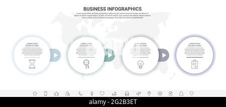 Infographies vectorielles avec quatre cercles. Concept moderne 4 icônes avec flèches pour l'application, le site Web, l'interface, le graphique, les niveaux, web, diagramme, bannière Illustration de Vecteur