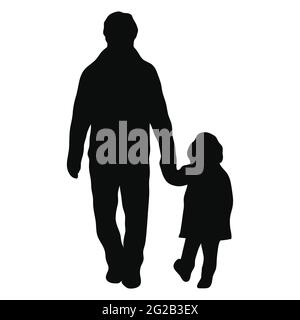 Silhouette d'un père et d'un enfant tenant les mains. Silhouette masculine avec illustration vectorielle pour enfant. Illustration de Vecteur