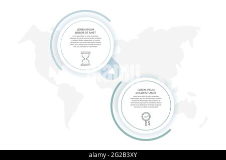 Cercles infographiques avec flèches. Vecteur business concept de 2 étapes par étape, options, carrés. Modèle avec deux manières pour diagramme, web, bannière Illustration de Vecteur