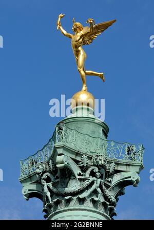 FRANCE, PARIS (75) 4, 11, 12 ÈME ARRONDISSEMENT, PLACE DE LA BASTILLE, COLONNE DE JUILLET Banque D'Images