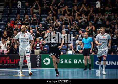 Silkeborg, Danemark. 08 juin 2021. Jacob Lassen (9) de Bjerringbro-Silkeborg vu dans le match danois HTH Herreligiaen entre Bjerringbro-Silkeborg et Aalborg Handball à la JYSK Arena de Silkeborg. (Crédit photo: Gonzales photo - Morten Kjaer). Banque D'Images
