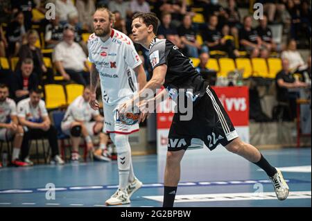 Silkeborg, Danemark. 08 juin 2021. Aksel Horgen (22) de Bjerringbro-Silkeborg vu dans le match danois HTH Herreligiaen entre Bjerringbro-Silkeborg et Aalborg Handball à JYSK Arena à Silkeborg. (Crédit photo: Gonzales photo - Morten Kjaer). Banque D'Images