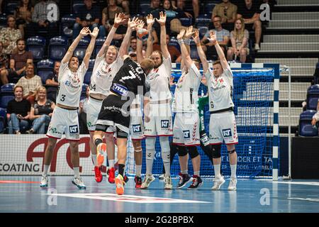 Silkeborg, Danemark. 08 juin 2021. Nikolaj Oris (7) de Bjerringbro-Silkeborg vu dans le match danois HTH Herreligiaen entre Bjerringbro-Silkeborg et Aalborg Handball à JYSK Arena à Silkeborg. (Crédit photo: Gonzales photo - Morten Kjaer). Banque D'Images