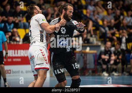 Silkeborg, Danemark. 08 juin 2021. Jesper Noddesbo (18) de Bjerringbro-Silkeborg vu dans le match danois HTH Herreligiaen entre Bjerringbro-Silkeborg et Aalborg Handball à la JYSK Arena de Silkeborg. (Crédit photo: Gonzales photo - Morten Kjaer). Banque D'Images