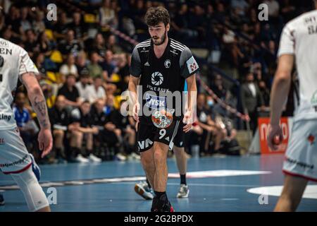 Silkeborg, Danemark. 08 juin 2021. Jacob Lassen (9) de Bjerringbro-Silkeborg vu dans le match danois HTH Herreligiaen entre Bjerringbro-Silkeborg et Aalborg Handball à la JYSK Arena de Silkeborg. (Crédit photo: Gonzales photo - Morten Kjaer). Banque D'Images