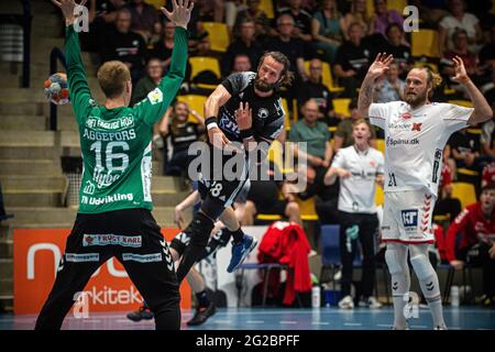 Silkeborg, Danemark. 08 juin 2021. Jesper Noddesbo (18) de Bjerringbro-Silkeborg vu dans le match danois HTH Herreligiaen entre Bjerringbro-Silkeborg et Aalborg Handball à la JYSK Arena de Silkeborg. (Crédit photo: Gonzales photo - Morten Kjaer). Banque D'Images