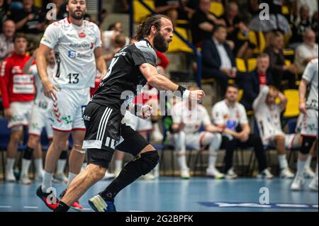 Silkeborg, Danemark. 08 juin 2021. Jesper Noddesbo (18) de Bjerringbro-Silkeborg vu dans le match danois HTH Herreligiaen entre Bjerringbro-Silkeborg et Aalborg Handball à la JYSK Arena de Silkeborg. (Crédit photo: Gonzales photo - Morten Kjaer). Banque D'Images