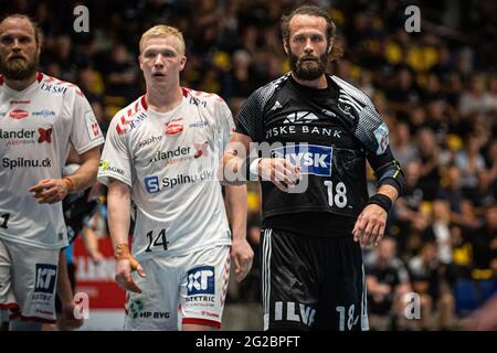 Silkeborg, Danemark. 08 juin 2021. Jesper Noddesbo (18) de Bjerringbro-Silkeborg vu dans le match danois HTH Herreligiaen entre Bjerringbro-Silkeborg et Aalborg Handball à la JYSK Arena de Silkeborg. (Crédit photo: Gonzales photo - Morten Kjaer). Banque D'Images