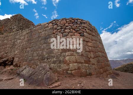 Parc archéologique de Pisac, Calca, Cuzco, Pérou, le 9 octobre 2014. Ruines et visites touristiques. Banque D'Images