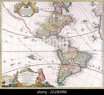 Carte de l'Amérique, carte de l'ancien monde, carte de l'ancien monde, carte de l'ancien monde, carte du monde rétro, Ancienne carte, cartes anciennes du monde les Amériques Homanns héritiers 1746 Banque D'Images