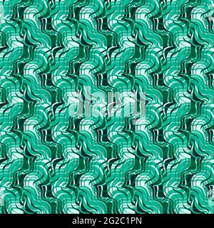 Motif sans couture avec vagues géométriques dans des tons verts Banque D'Images
