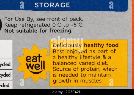 mangez bien - des aliments délicieusement sains sont mieux appréciés dans le cadre d'un mode de vie sain et d'une alimentation équilibrée et variée. Source de protéines et instructions de stockage Banque D'Images