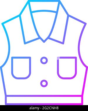 Icône de vecteur linéaire dégradé pour veste en denim. Veste avec poches. Chemise unisexe. Haut sans manches. Tenue tendance. Symboles de couleur de ligne fine. Style moderne p Illustration de Vecteur
