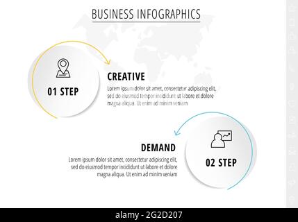 Cercles infographiques avec flèches. Vecteur business concept de 2 étapes par étape, options, carrés. Modèle avec deux manières pour diagramme, web, bannière Illustration de Vecteur