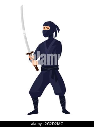 NINJA Holding katana. Personnage japonais de style dessin animé. Illustration de Vecteur