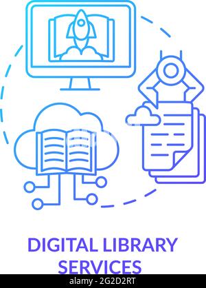 Icône de concept de services de bibliothèque numérique Illustration de Vecteur