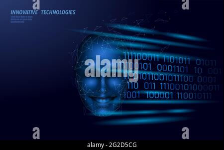 Assistant virtuel service de reconnaissance vocale de la technologie. L'intelligence artificielle ia support du robot. Chatbot beau visage féminin low poly vector Illustration de Vecteur