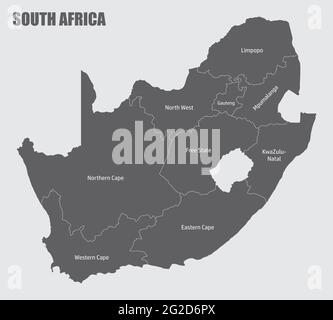 La carte administrative de l'Afrique du Sud est divisée en provinces avec des étiquettes Illustration de Vecteur