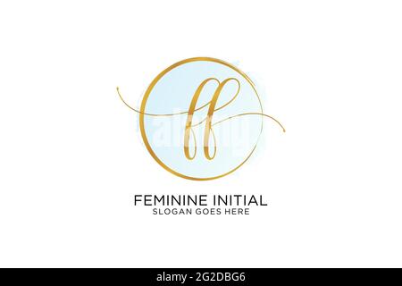 Logo FF d'écriture manuscrite avec signature vectorielle de modèle circulaire, mariage, mode, floral et botanique avec modèle créatif. Illustration de Vecteur