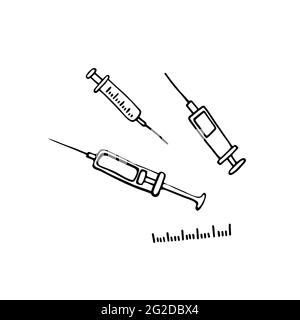 Kit médical. Seringues Doodle pour la vaccination contre la grippe, la maladie, la prévention, les soins de santé, les injections, tests. Illustration vectorielle avec ha pharmaceutique Illustration de Vecteur