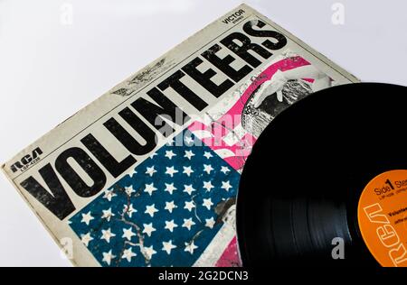 Groupe de rock psychédélique, album de musique Jefferson Airplane sur disque vinyle LP. Intitulé: Couverture de l'album bénévoles Banque D'Images
