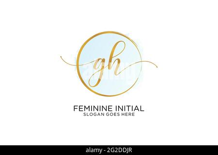 GH écriture logo avec cercle modèle de vecteur signature, mariage, mode, floral et botanique avec modèle créatif. Illustration de Vecteur