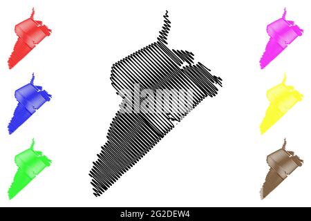 Isle of Wight County, Commonwealth of Virginia (comté des États-Unis, États-Unis d'Amérique, États-Unis, États-Unis) carte illustration vectorielle, scribble sketch Isle of Illustration de Vecteur