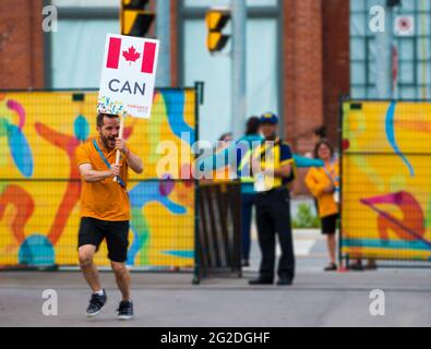 Les bénévoles coulisses pendant la pan/parapanaméricains de Toronto 2015. Le gouvernement reconnaît le travail comme essentielle pour le bon développement des jeux Banque D'Images