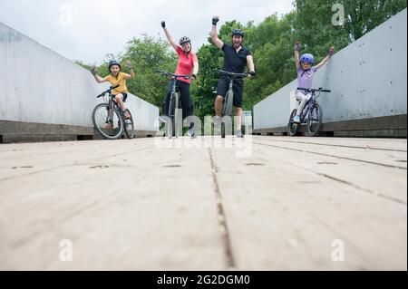 Faire du vélo à travers la Nouvelle forêt sur des pistes cyclables au-delà de piles de bois haché. Banque D'Images