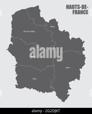 Carte administrative des hauts-de-France divisée en départements avec labels, France Illustration de Vecteur