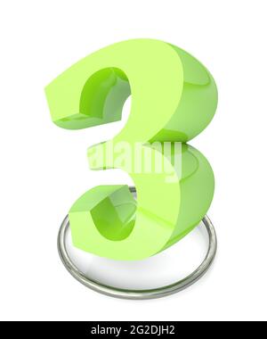 Numéro 3 vert sur cercle métallique sur fond blanc - illustration du rendu 3D Banque D'Images