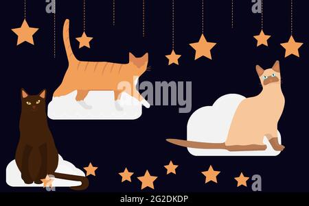 Collection de personnages de dessin animé chats.plat,simple Illustration de Vecteur