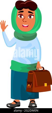 gentille femme arabe souriante agitant pour saluer partenaire dans le vecteur de dessin animé de rue Illustration de Vecteur