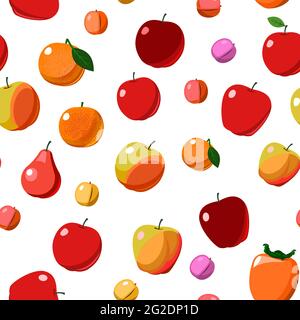 Les fruits rouges et orange les plus populaires sont les arbres fruitiers. Image d'arrière-plan transparente. Isolé. Style dessin animé plat. Pommes, poires, prunes, bananes Illustration de Vecteur