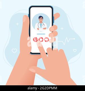 Consultation médicale et traitement par application d'une clinique Internet connectée à un smartphone. Consultation d'un médecin en ligne sur smartphone Illustration de Vecteur