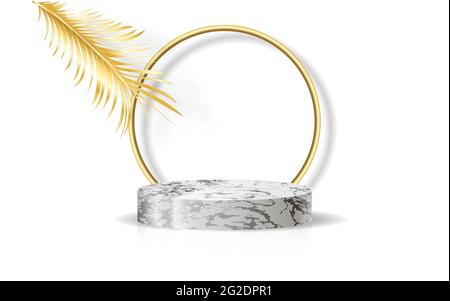 Podium blanc 3d avec texture marbre et éléments dorés. Vecteur Illustration de Vecteur