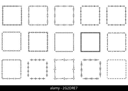 Ensemble de cadres carrés et de monogrammes. Collection bordures carrées décoratives. Un chien abstrait. Éléments de conception du logo Doodle. Modèles d'étiquettes, autocollants Illustration de Vecteur