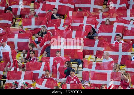 Stade Horsens, Horsens, Danemark. 10 juin 2021. Les fans danois au Danemark contre l'Australie au Horsens Stadium, Horsens, Danemark. Kim Price/CSM/Alamy Live News Banque D'Images