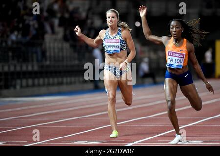 FLORENCE, ITALIE - JUIN 10: Dafne Schippers des pays-Bas en compétition dans le 200m féminin lors de la rencontre d'athlétisme de la Wanda Diamond League au Stadio Luigi Ridolfi le 10 juin 2021 à Florence, Italie (photo par Andrea Staccioli/Orange Pictures) Banque D'Images