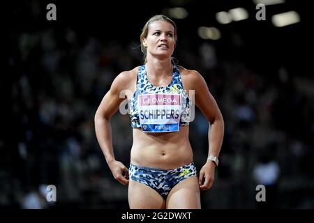 FLORENCE, ITALIE - JUIN 10 : Dafne Schippers des pays-Bas après avoir conté dans le 200m féminin lors de la rencontre d'athlétisme de la Wanda Diamond League au Stadio Luigi Ridolfi le 10 juin 2021 à Florence, Italie (photo par Andrea Staccioli/Orange Pictures) Banque D'Images