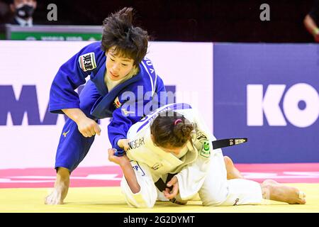 BUDAPEST, HONGRIE - JUIN 10 : Yoko Ono du Japon, Barbara Matic de Croatie pendant les Championnats du monde de judo Hongrie 2021 au Papp Laszlo Budapest Sports Arena le 10 juin 2021 à Budapest, Hongrie (photo de Yannick Verhoeven/Orange Pictures) Banque D'Images